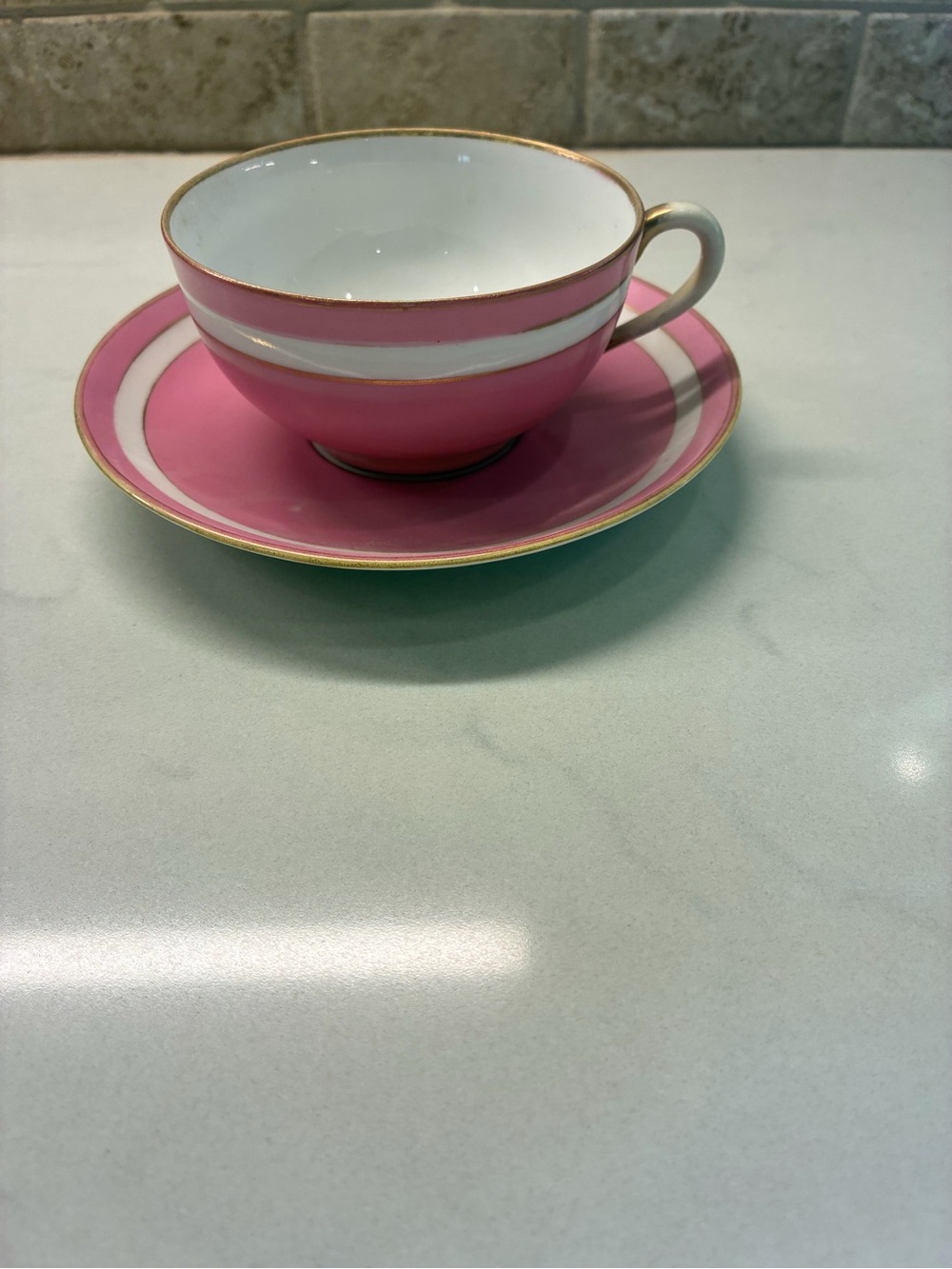 Pink Porcelain Teacup and Saucer with Gold Trim - Elegant Home Tea Set